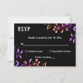 Elegante Neon Lights Rozen Zwart Bloemen Bruiloft RSVP Kaartje (Voorkant)