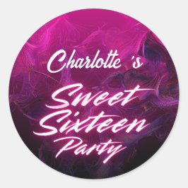 Elegante neon Pink Black Retro Sweet 16e verjaarda Ronde Sticker