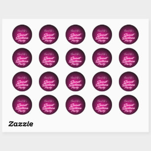 Elegante neon Pink Black Retro Sweet 16e verjaarda Ronde Sticker