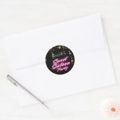 Elegante neon Pink Black Retro Sweet 16e verjaarda Ronde Sticker (Envelop)