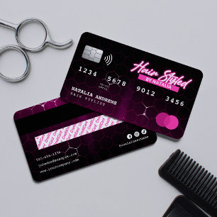 Elegante Neon Roze Haarstylist Creditcard Stijl Visitekaartje