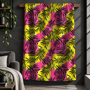 Elegante Neon Roze Limegroene Junglebladeren Dekbe Sherpa Deken