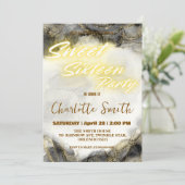 Elegante neon roze marmer Gold Sweet 16th Birthday (Staand voorkant)