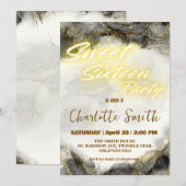 Elegante neon roze marmer Gold Sweet 16th Birthday (Voorkant / Achterkant)