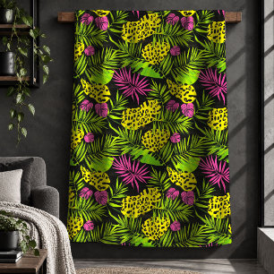 Elegante Neon Roze Neon Groen Jungle Bladeren Dekb Sherpa Deken