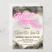 Elegante neon roze retro Gold Sweet 16th Birthday (Voorkant)