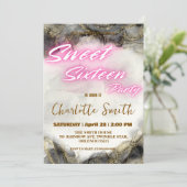 Elegante neon roze retro Gold Sweet 16th Birthday (Staand voorkant)