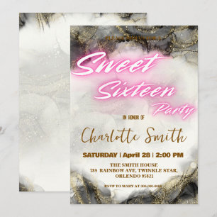 Elegante neon roze retro Gold Sweet 16th Birthday