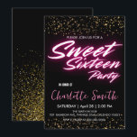 Elegante neon roze retro Gold Sweet 16th Birthday Kaart<br><div class="desc">Elegante neon roze retro Goud zwart Sweet 16th Birthday Party</div>