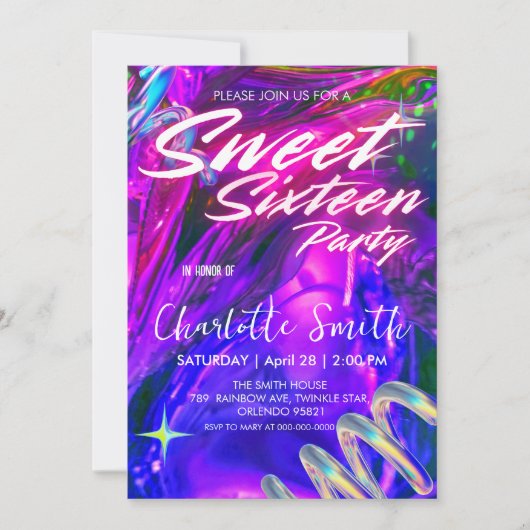 Elegante neon roze retro Gold Sweet 16th Birthday Kaart (Voorkant)