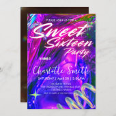 Elegante neon roze retro Gold Sweet 16th Birthday Kaart (Voorkant / Achterkant)