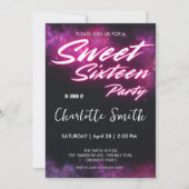 Elegante neon roze Retro Sweet 16e Verjaardag girl Kaart (Voorkant)