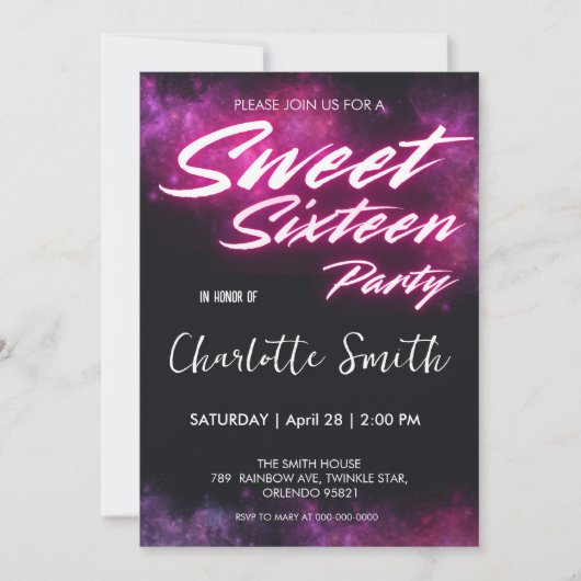 Elegante neon roze Retro Sweet 16e Verjaardag girl Kaart (Voorkant)