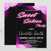 Elegante neon roze retro zwart Sweet 16th Birthday (Voorkant / Achterkant)