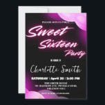 Elegante neon roze retro zwart Sweet 16th Birthday<br><div class="desc">Elegante neon goud roze retro zwart Sweet 16th Birthday Party</div>