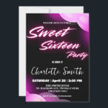 Elegante neon roze retro zwart Sweet 16th Birthday<br><div class="desc">Elegante neon goud roze retro zwart Sweet 16th Birthday Party</div>