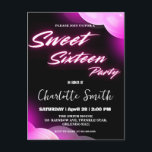 Elegante neon roze retro zwart Sweet 16th Birthday Briefkaart<br><div class="desc">Elegante neon goud roze retro zwart Sweet 16th Birthday Party</div>