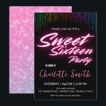 Elegante neon roze retro zwart Sweet 16th Birthday Kaart<br><div class="desc">Elegante neon roze retro zwart Sweet 16th Birthday Party</div>