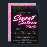 Elegante neon roze retro zwart Sweet 16th Birthday Kaart<br><div class="desc">Elegante neon roze retro zwart Sweet 16th Birthday Party</div>