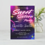 Elegante neon roze retro zwarte Sweet 16 Verjaarda Kaart (Staand voorkant)