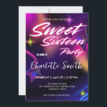 Elegante neon roze retro zwarte Sweet 16 Verjaarda Kaart<br><div class="desc">Elegante neon roze retro zwarte Sweet 16 Verjaardagsfeest  Feest</div>