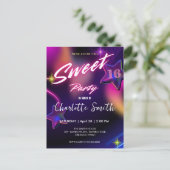 Elegante neon roze retro zwarte Sweet 16th verjaar Briefkaart (Staand voorkant)