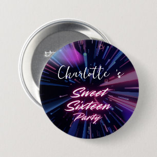 Elegante neon Roze Zwart retro Sweet 16th Birthday Ronde Button 7,6 Cm