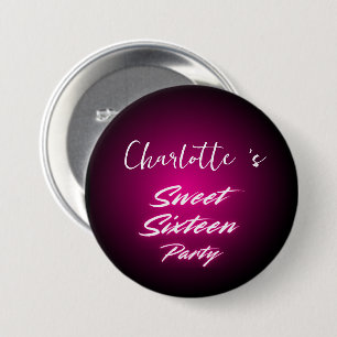 Elegante neon Roze Zwart retro Sweet 16th Birthday Ronde Button 7,6 Cm