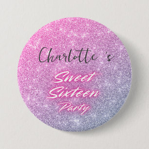 Elegante neon Roze Zwart retro Sweet 16th Birthday Ronde Button 7,6 Cm