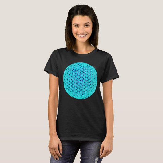 Elegante neonblauwe blauwgroen levensbloem t-shirt (Voorkant volledig)