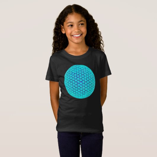 Elegante neonblauwe blauwgroen levensbloem t-shirt (Voorkant volledig)