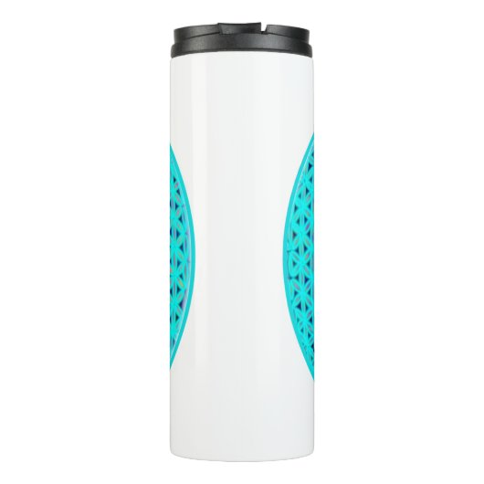 Elegante neonblauwe blauwgroen levensbloem thermosbeker (Achterkant)