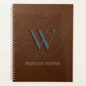 Elegante nep-bruinleren custom monogram planner (Voorkant)