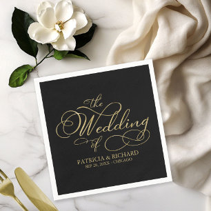 Elegante Nep Folie Zwarte Gouden Calligrafie Trouw Servet