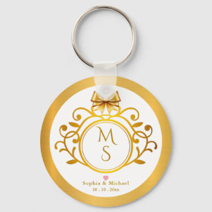 Elegante nep goud folie monogram huwelijksgunst sleutelhanger