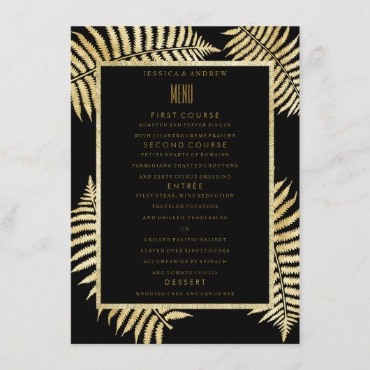 Elegante nep-goudblad varen bruiloftsmenu menu (Voorkant)