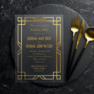 Elegante nep gouden Art Deco lijst oefendiner Acryl Uitnodigingen