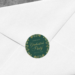 Elegante Nep Gouden Bladeren Groene Afstudeerfeest Ronde Sticker