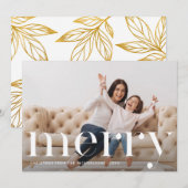 Elegante nep-gouden botanische vrolijk kerst foto feestdagenkaart (Voorkant / Achterkant)
