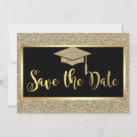 Elegante Nep Gouden Glitter Afstudeerdata Kaartjes Save The Date (Voorkant)