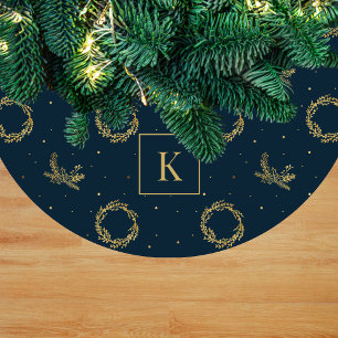Elegante nep gouden kerstkrans monogram fleece kerstboom rok