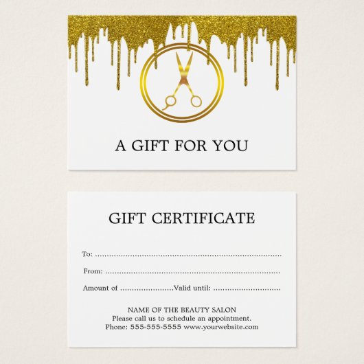 Elegante Nep Gouden Ronde Schaar Glitter Drip Visitekaartje (Voorkant /achterkant)