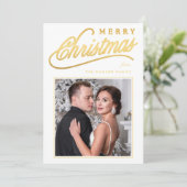 Elegante nep gouden script Kerstmis foto Feestdagenkaart (Staand voorkant)