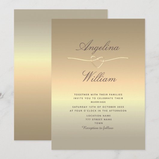 Elegante nep gouden trouwuitnodiging in schrijflet kaart (Voorkant / Achterkant)
