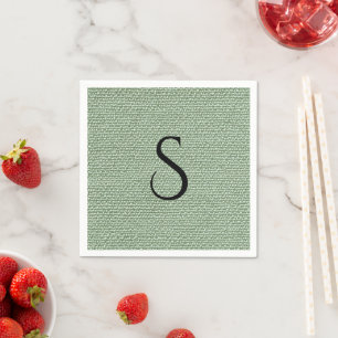 Elegante nep-linnen saliegroene monogram  servet