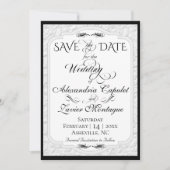 Elegante nep-reliëf, foto - wit/zwart save the date (Voorkant)