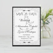 Elegante nep-reliëf, foto - wit/zwart save the date (Staand voorkant)