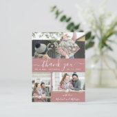 Elegante nep-velijn multi-foto trouwkaart bedankje briefkaart (Staand voorkant)