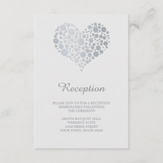 Elegante nep zilverfolie hart receptie infokaart informatiekaartje