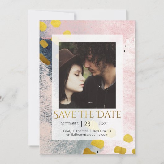 Elegante nepgoud en blos Custom Photo Save The Date (Voorkant)
